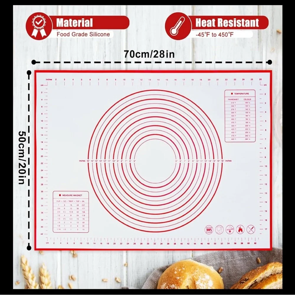 Red and White Baking Mat with Measurements
